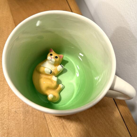 Sarah Spademan Pottery Cup Mug Animug Orange Cat Inside Vintage Collectible - Picture 1 of 7